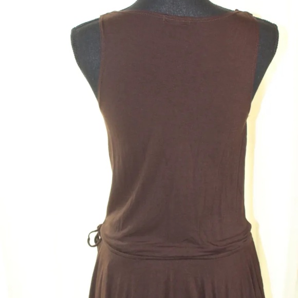 Dark Brown Elfin-style Sleeveless Cowl Neck Drop Tie Waisted Tunic Top - Picture 5 of 6